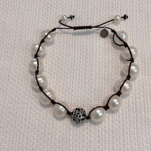 SILPADA STERLING SILVER AND FRESHWATER PEARL CORD BRACELET